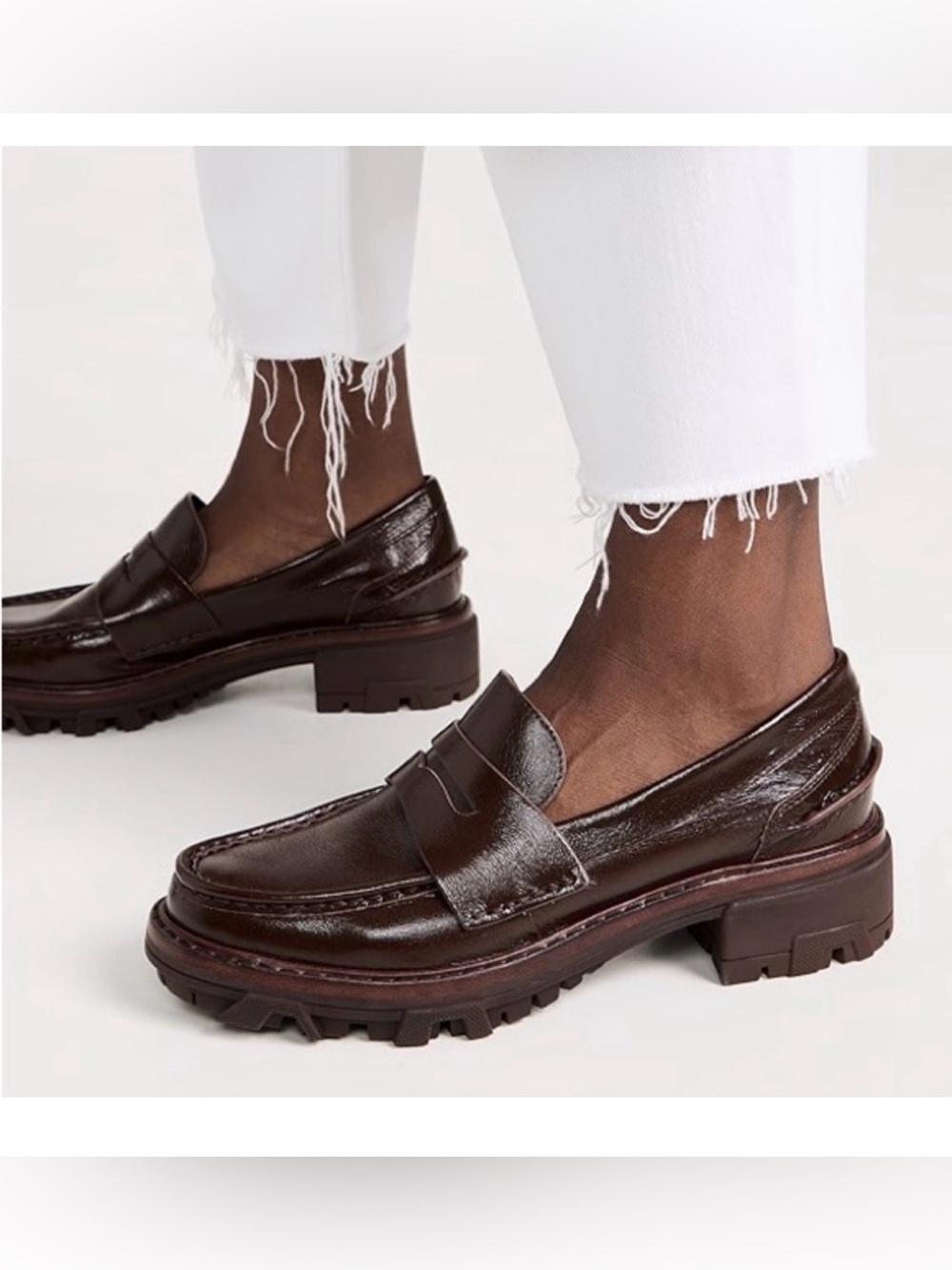 Rag & Bone || Shiloh Lug Sole Penny Loafers in Peluga Brown Patent Leather
